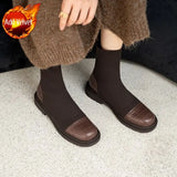 Chunky Short Shoes for Women Brown Sock Footwear Platform Elastic Female Ankle Boots Trend 2023 Y2k New In Fashion Pu