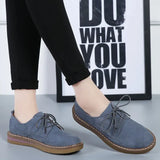 Winter British Style Suede Leather Shoes for Women Flat Heel Lace Up Casual Shoes Solid Soft Sole Single Shoes