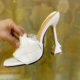 Square Toe Fabric High Heel Shoes Women Slippers Designer Luxury Leather Shoes For Ladies Beach Sandals Slip On Shoes