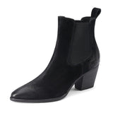 Ankle Boots for Women Luxury Genuine Leather Block High Heel Elastic Band Short Booties Goth Brown Black Shoes