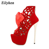 New Style Platform Hollow Open Toe Zipper Women Sandals Summer Super Thin High Heel Red Wedding Party