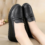 Women Old Mother Female Shoes Flats Loafers Cow Genuine Leather Slip On Black Round Toe PU Casual Solid 35-41