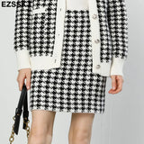 black thick Houndstooth sweater cardigans jacket ladies new women thick sweater coat v-neck cardigan jacket coat