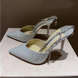 Ankle Strap V Cut Runway Shoes Pointy Toe Satin Celebrating Wedding Dress Shoes Bride Cutouts Thin Heel Celebrating