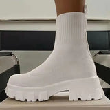 Women Boots 2022 Platform Boots For Autumn Winter Shoes Slip On Platform Shoes Women Ankle Boots White Heels Short Botas