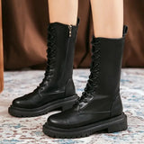 Style Non Slip Motorcycle Boots for Women 2023 Autumn Winter Fashion Black PU Leather Combat Boots Woman Botas De