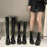 Platform Long Boots Women Patent Leather Thick High Heels Punk Shoes Woman 2023 Autumn Winter Short Plush Knee High