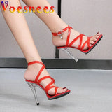 Women 2023 New Sexy Model Show Shoes 11CM Color Cross Vamp High Heels Gladiator Party Club Customized Stripper