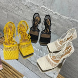 Women Pumps Thin High Heels Sexy Sandals Shoes For Woman Fashion Square Toe Mesh Ankle Strap Pumps Sandals Ladies