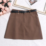 Real Shooting Gray Short Skirt Women's Summer Leisure High-Waisted Thin A-Body Skirt Anti-Walking Bag Hip Skirt With Belt