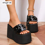 for Women Summer Women's Slippers 2023 Platform Wedges Fashion Goth Slippers Hot Women's Matal Sandal Comfy Black