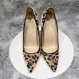 Women Leopard Haircalf Pointy Toe High Heel Party Shoes Sexy Slip On Designer Ladies Stiletto Pumps 8cm 10cm