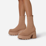 Size 43 Women Shoes Platform Boots Breathable Mesh Height Increasing Black Motorcycle Boots Women Fashion Chunky Sock