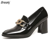 Sexy Women's New High Heels Thick Heel Soft Leather Patent Leather All-match British Square Toe High