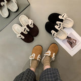 New Women Artificial Fur Closed Toe Slipper Autumn Winter Casual Warm Outside Vintage Soft Plush Slides
