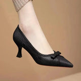 2024 Braid Pointed Toe Pumps Women Plus Size Thin Heels Work Office Shoes Laides Slip On Bowknot High Heel Shoes