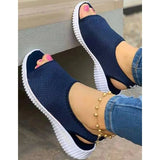 Women 2023 Summer Solid Color Flying Weave Sandals Open Toe Wedges Shoes Platform Slip-On Light Weight Casual Ladies