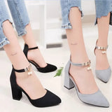 Elegant Pointed High Heels Fashion Comfort Thick with Womens Shoes Black Suede Single Shoes Professional Work