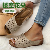Breakj Summer New Women's Thick Bottom Slippers Large-Size Fish Mouth A Word Wide Striped Thick Bottom Slippers