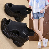 Breakj Knit Platform Sandals Lady Summer Mesh Round Head Fish Mouth Toe Cover Foot Sports Student Casual