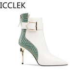 Black Soft Leather Women's Boots Retro Belt Buckle Pointed Toe Boots Side Zipper High Heels Shoes for Women