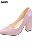 Chunky Heels Patent Leather Female 10cm High Heel Colorful Pumps Women's Shoes Pointed Toe Sexy Shoes Plus Size