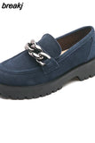 Size 34-42 Casual Loafers For Women Real Leather Flats Platform Shoes Fashion Chain Chunky Heel Ladies Retro
