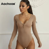 Solid Knitted Bodycon Bodysuits Women Long Sleeve Home Jumpsuit Lady Sheath Sexy Body Suit Spring Combinaison