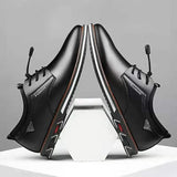shoes round toe trend men's cowhide leather shoes casual British trend lace-up business formal low comfort large