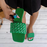 Size Fashion Weaving Flat Slippers Women 2023 Summer Non Slip Beach Flip Flops Woman Designer Soft Sole Square Toe