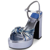 Multicolor Platform Block High Heels Women Sandals Bowknot Open Toe Party Dress Rainbow Chunky Heeled Summer