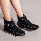 Ankle Boots Tassel Rivets 2022 Boots Women's Round Toe Flat Bottom Women's Fashion Zipper Solid Color Shoes Large