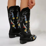 Pointed Toe Cowboy Boots Women Mid Calf Thick Heels Cowgirl Boots Woman Slip On Pu Leather Western Botas Plus Size