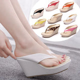 Queen Platform Wedges Flip Flops High Heels Slippers White Beach Sandals Bohemia