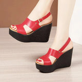 High Heel Wedges Heel Sandals Women Summer2021New Thick Bottomed Platform Open Toe Black White Sandals Size 32 To