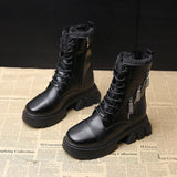 Chunky Winter Boots Women Fur Combat Ankle Boots For Women Black Pltaform Winter Snkeaers 2021 New Fashion Punk Goth