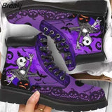 Skeleton Women Snow Ankle Boots Motorcycle Skull Pansy Low Heels Shoes Vintage Pu Leather Warm Winter Increase The