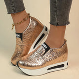 Gold Snake Pattern Sneakers Women 2024 Spring Slip On Height Increase Sneaker Woman Plus Size Pu Leather Loafers Shoes