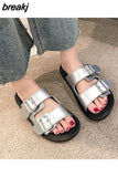 New Summer Women Outside Holiday Buckle Slipper Casual Beach Open Toe Flat with Non-slip Slide