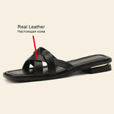 Size 33-40 Women Slippers Summer 2023 Real Leather Flats Shoes For Women Low Heels Sandals Casual Home Ladies