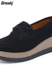 New Autumn Women Roud Toe Sneakers Faux Suede Platform Loafers Slip On Casual Moccasins Ladies Walking Shoes Driving