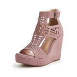 Toe Platform Wedge Sandals For Women 2022 Cutout Ankle Strap High Heels Black Zip Desigh Summer Bohemia Sandals Shoes