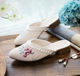 Breakj Sweet Fashion Lady Embroidered Cloth Shoes Bag Toe Slippers Wear Sandals New Summer