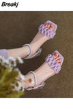 High Quality Shoes for Women Fashion Pearl Sexy Open Toe Sandals Summer The New Elegant Pleated Ice Silk Lace Women