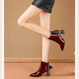 Quality Women's Boots 2023 Shiny Sequined Ladies High Heels Sexy Pointed Ankle Boots Comfor Chunky Heel Office Female
