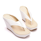 Queen Platform Wedges Flip Flops High Heels Slippers White Beach Sandals Bohemia