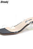 Fashion Women Low Mid Heels Beautiful Transparent Sexy Slippers