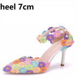 Queen Women Lace High Heels Banquet Wedding Shoes Bridal Sandals Pointed Sweet Wild Single Pumps Large