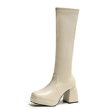 Heels Elastic Micro Knee High Boots for Women Punk Style Autumn Winter Chunky Platform High Boots Party Shoes
