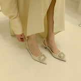 Breakj Women's Shoes Green Wild Fairy Side With Water Drill Tips Spring Single Shoes Women 2025 New Korean Version Of Fine Sandals